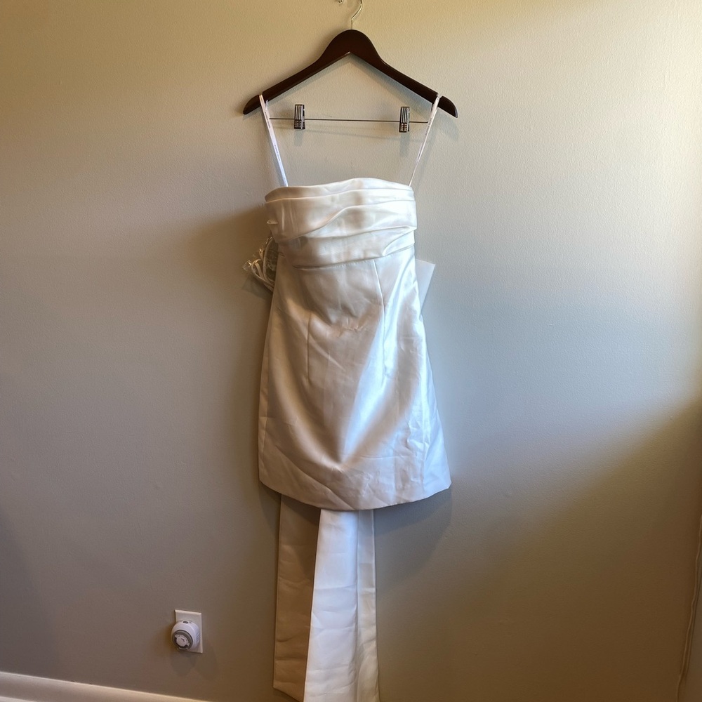 Alfred Sung Oversize Bow Back Strapless Mini Dress Size 8 Regular Ivory - Picture 11 of 12